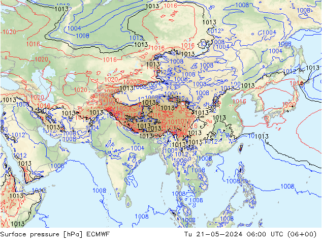 Surface pressure ECMWF Tu 21.05.2024 06 UTC