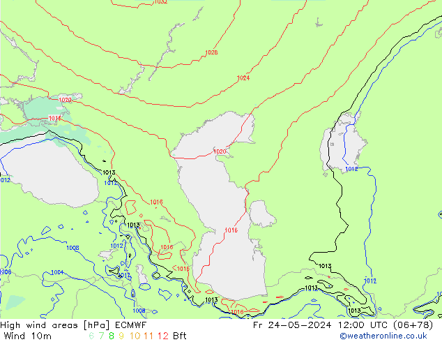 High wind areas ECMWF Fr 24.05.2024 12 UTC