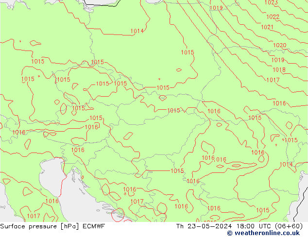 pressão do solo ECMWF Qui 23.05.2024 18 UTC