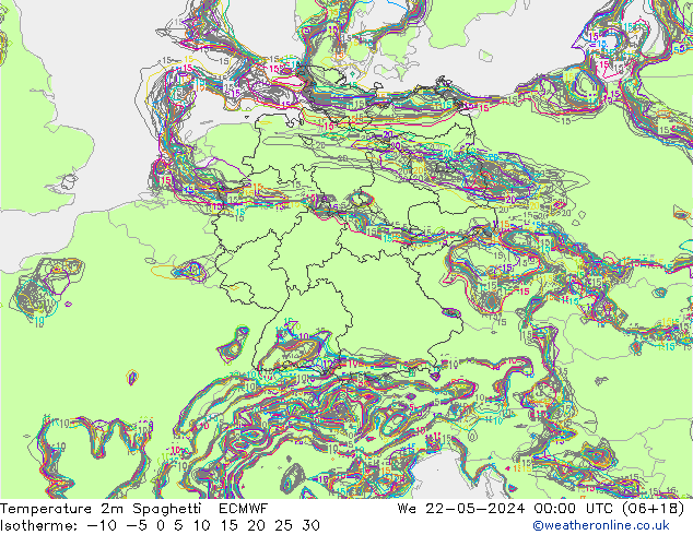 карта температуры Spaghetti ECMWF ср 22.05.2024 00 UTC