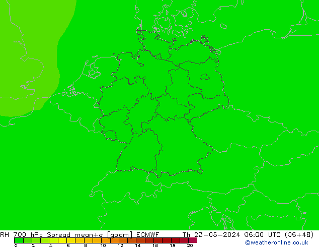 RH 700 hPa Spread ECMWF Do 23.05.2024 06 UTC