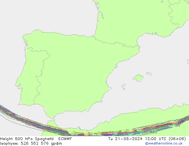 Height 500 hPa Spaghetti ECMWF wto. 21.05.2024 12 UTC