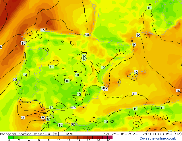 Izotacha Spread ECMWF so. 25.05.2024 12 UTC