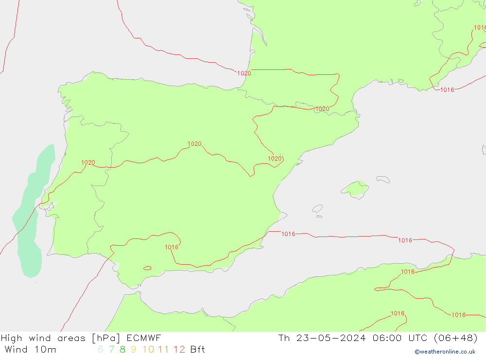 yüksek rüzgarlı alanlar ECMWF Per 23.05.2024 06 UTC