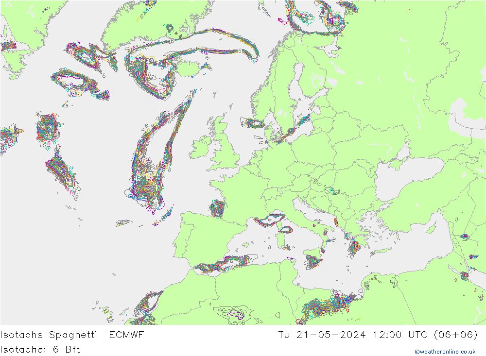Isotachs Spaghetti ECMWF Tu 21.05.2024 12 UTC