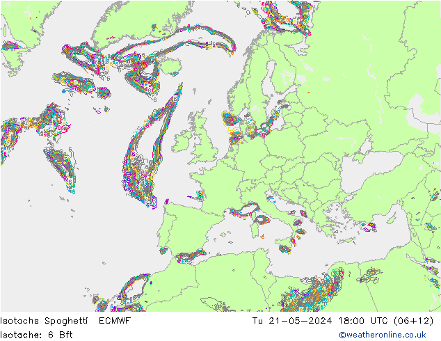 Izotacha Spaghetti ECMWF wto. 21.05.2024 18 UTC