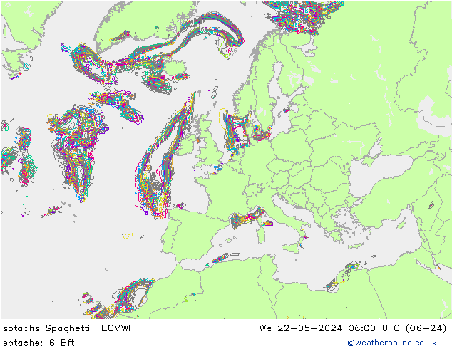 Isotachs Spaghetti ECMWF We 22.05.2024 06 UTC