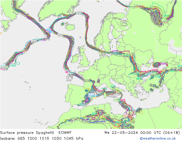 Yer basıncı Spaghetti ECMWF Çar 22.05.2024 00 UTC