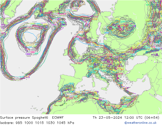 Surface pressure Spaghetti ECMWF Th 23.05.2024 12 UTC