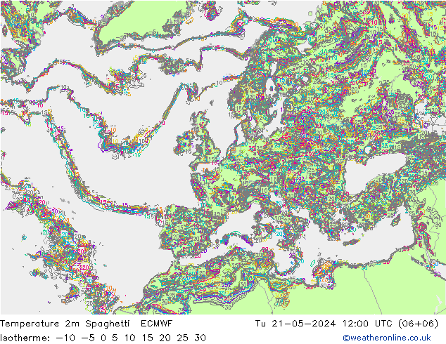 Temperatura 2m Spaghetti ECMWF mar 21.05.2024 12 UTC