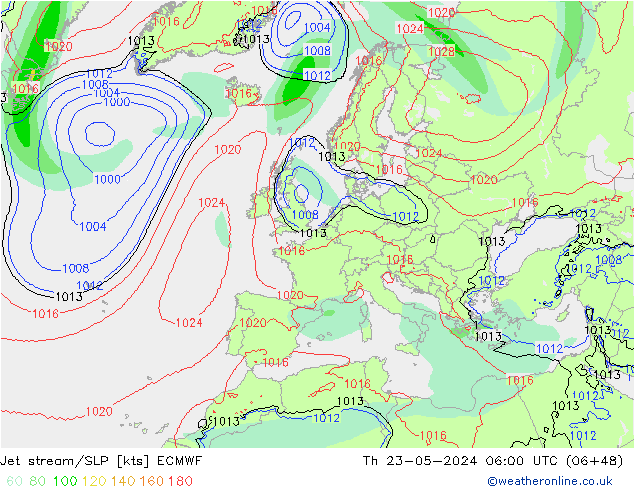 Polarjet/Bodendruck ECMWF Do 23.05.2024 06 UTC