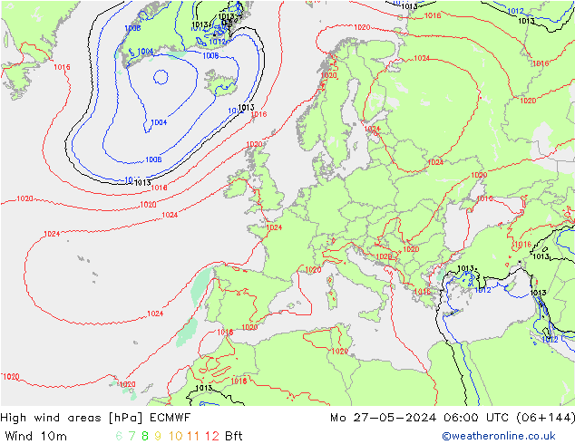 High wind areas ECMWF lun 27.05.2024 06 UTC