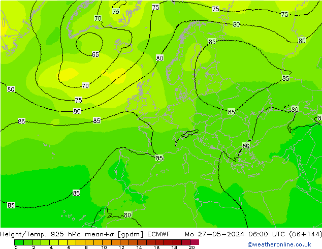 Height/Temp. 925 hPa ECMWF Mo 27.05.2024 06 UTC