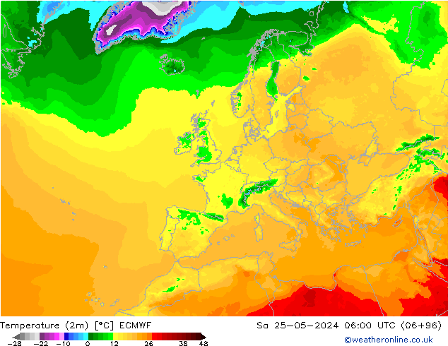 Temperature (2m) ECMWF Sa 25.05.2024 06 UTC