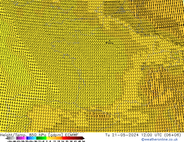 Height/Temp. 850 hPa ECMWF Út 21.05.2024 12 UTC