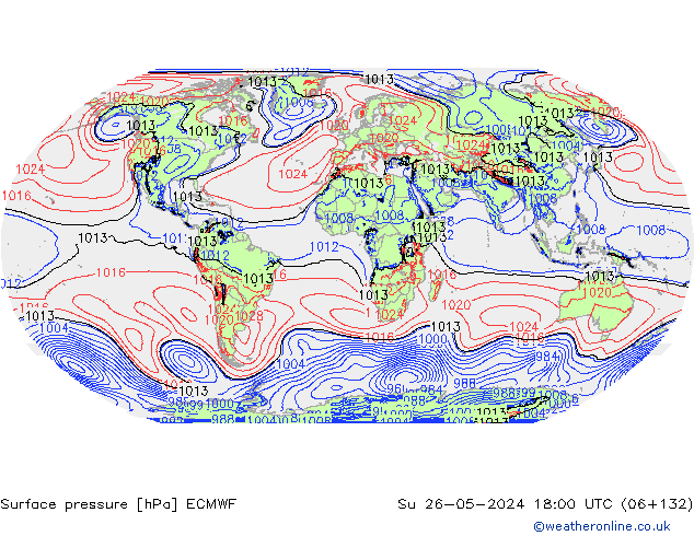 Atmosférický tlak ECMWF Ne 26.05.2024 18 UTC