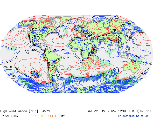 yüksek rüzgarlı alanlar ECMWF Çar 22.05.2024 18 UTC