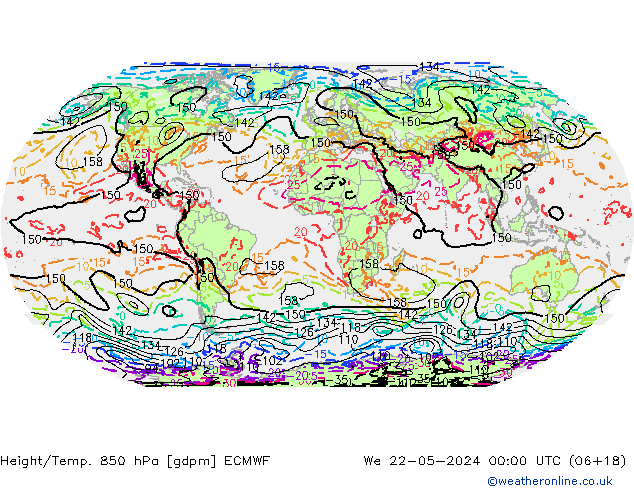 Height/Temp. 850 hPa ECMWF mer 22.05.2024 00 UTC