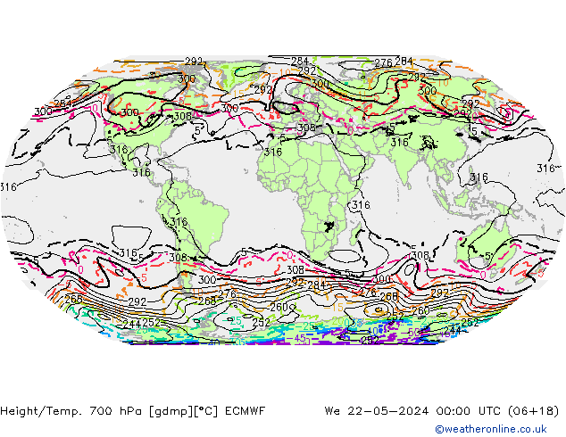 Géop./Temp. 700 hPa ECMWF mer 22.05.2024 00 UTC