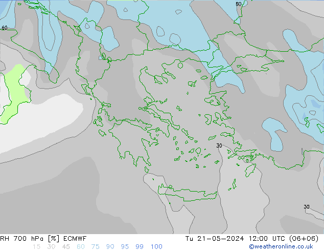 Humidité rel. 700 hPa ECMWF mar 21.05.2024 12 UTC