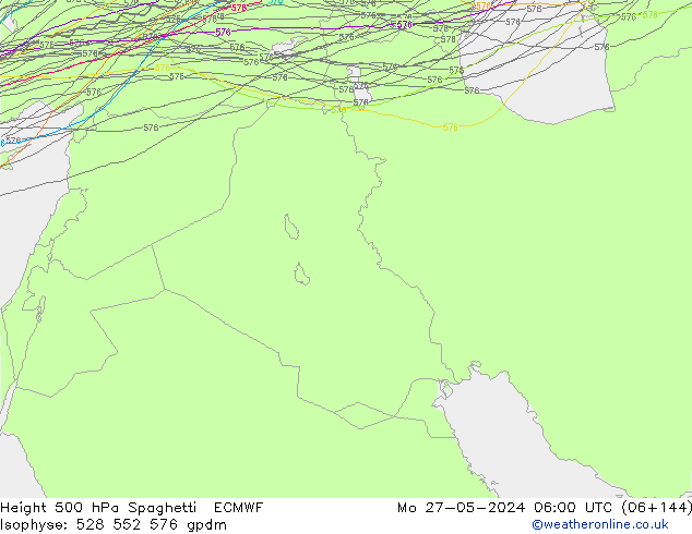 Height 500 hPa Spaghetti ECMWF Mo 27.05.2024 06 UTC