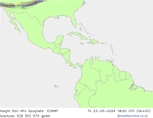 Geop. 500 hPa Spaghetti ECMWF jue 23.05.2024 18 UTC