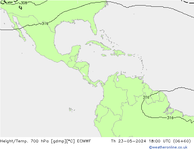 Height/Temp. 700 гПа ECMWF чт 23.05.2024 18 UTC