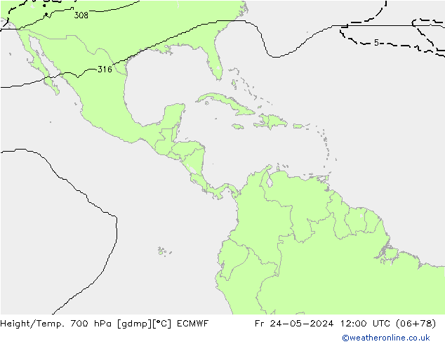 Height/Temp. 700 hPa ECMWF Fr 24.05.2024 12 UTC