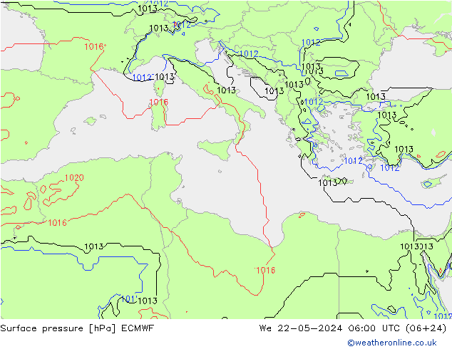 Yer basıncı ECMWF Çar 22.05.2024 06 UTC