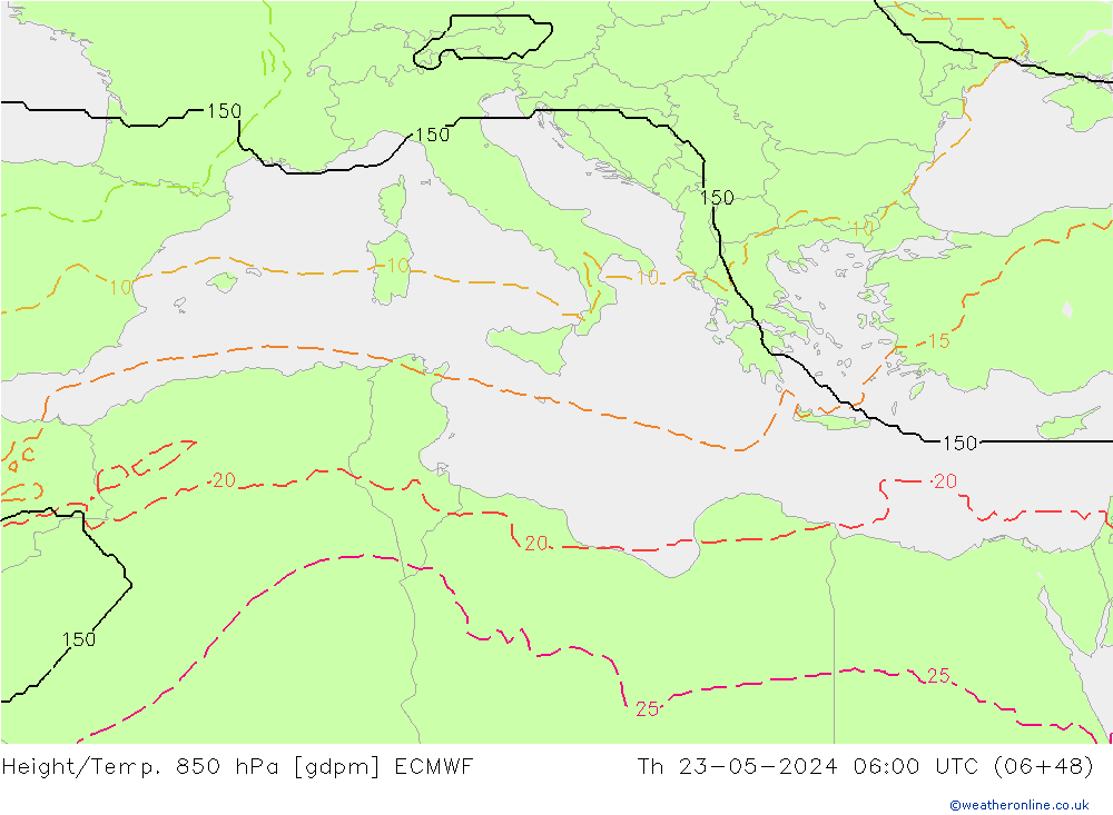 Yükseklik/Sıc. 850 hPa ECMWF Per 23.05.2024 06 UTC