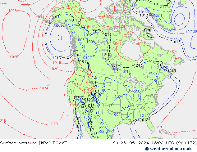 Luchtdruk (Grond) ECMWF zo 26.05.2024 18 UTC