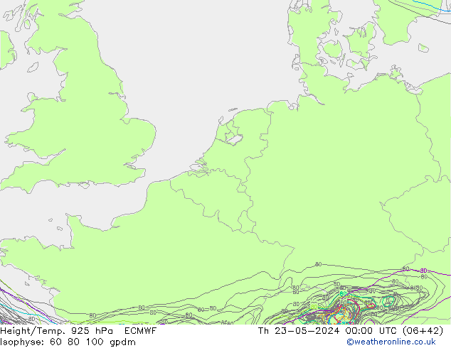 Height/Temp. 925 гПа ECMWF чт 23.05.2024 00 UTC