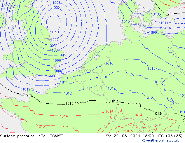 Pressione al suolo ECMWF mer 22.05.2024 18 UTC