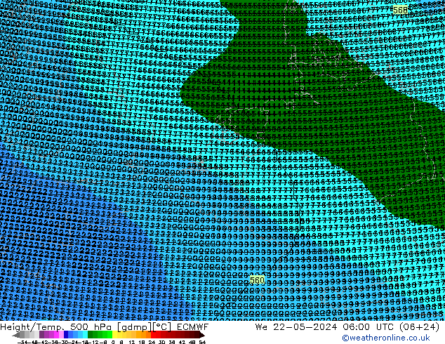 Height/Temp. 500 hPa ECMWF śro. 22.05.2024 06 UTC