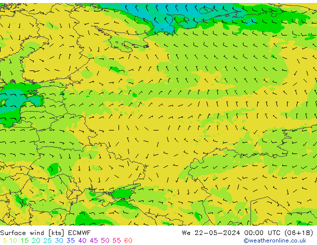 Surface wind ECMWF We 22.05.2024 00 UTC