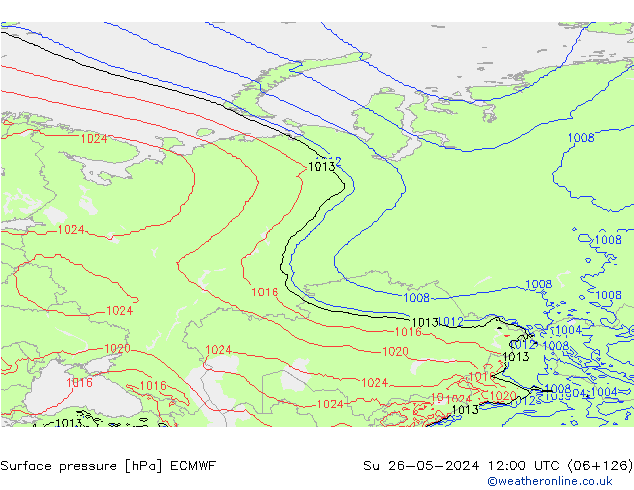 Presión superficial ECMWF dom 26.05.2024 12 UTC