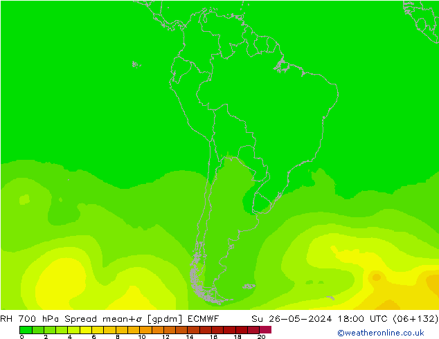 Humidité rel. 700 hPa Spread ECMWF dim 26.05.2024 18 UTC