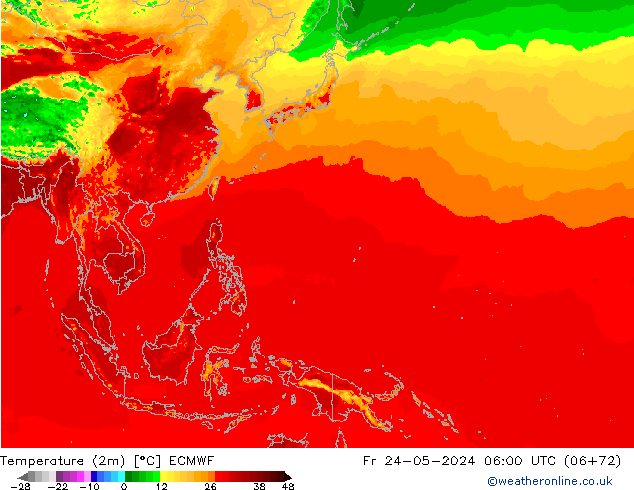 mapa temperatury (2m) ECMWF pt. 24.05.2024 06 UTC