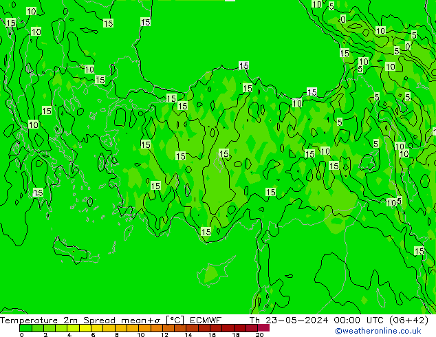 mapa temperatury 2m Spread ECMWF czw. 23.05.2024 00 UTC