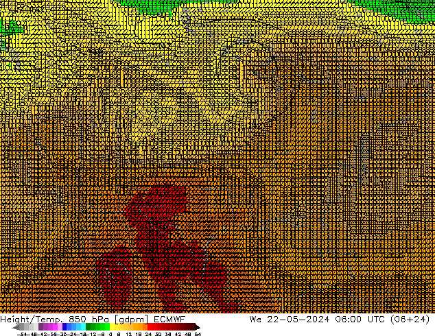 Height/Temp. 850 гПа ECMWF ср 22.05.2024 06 UTC