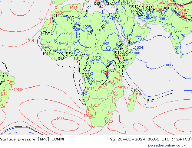 Atmosférický tlak ECMWF Ne 26.05.2024 00 UTC