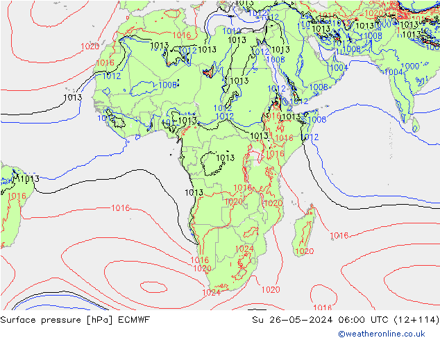 Pressione al suolo ECMWF dom 26.05.2024 06 UTC