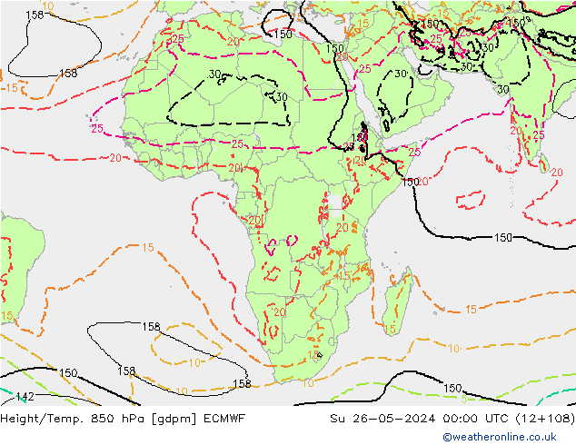 Height/Temp. 850 гПа ECMWF Вс 26.05.2024 00 UTC