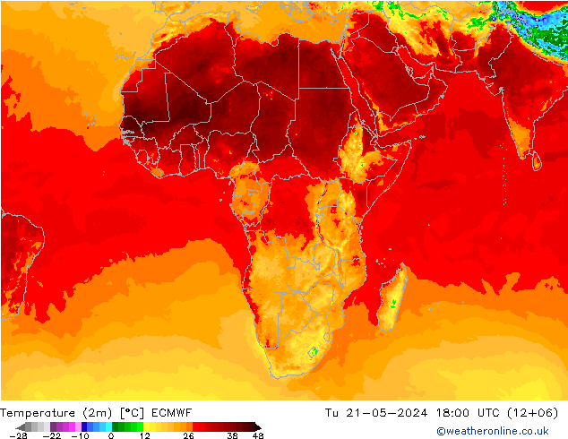 Temperaturkarte (2m) ECMWF Di 21.05.2024 18 UTC