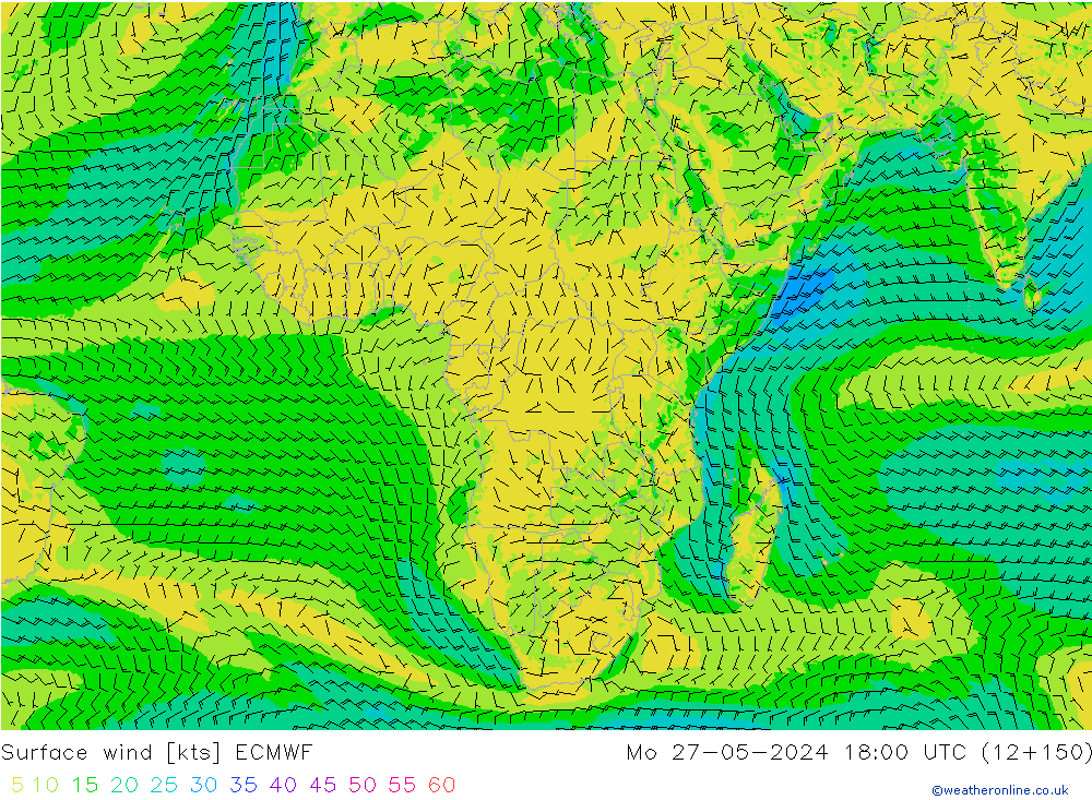 Vento 10 m ECMWF lun 27.05.2024 18 UTC