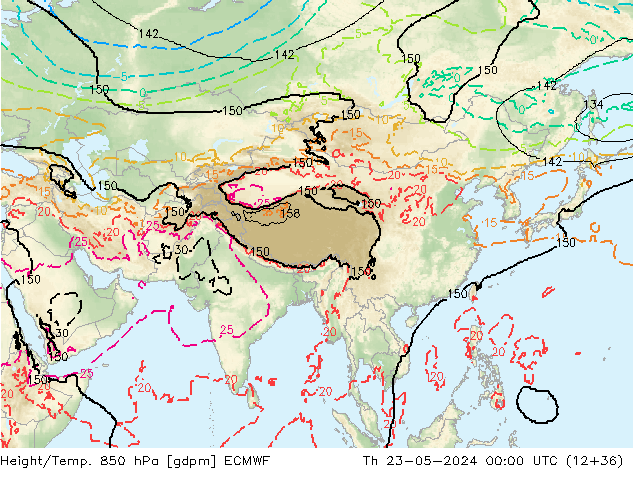 Height/Temp. 850 hPa ECMWF czw. 23.05.2024 00 UTC