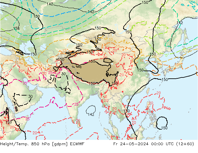 Height/Temp. 850 hPa ECMWF Sex 24.05.2024 00 UTC