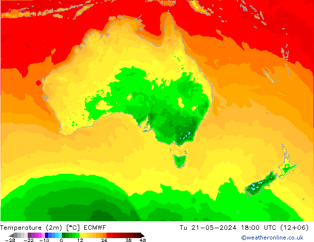 Sıcaklık Haritası (2m) ECMWF Sa 21.05.2024 18 UTC