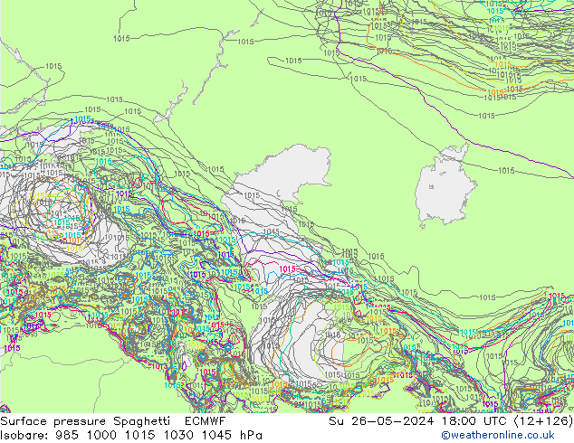 pressão do solo Spaghetti ECMWF Dom 26.05.2024 18 UTC