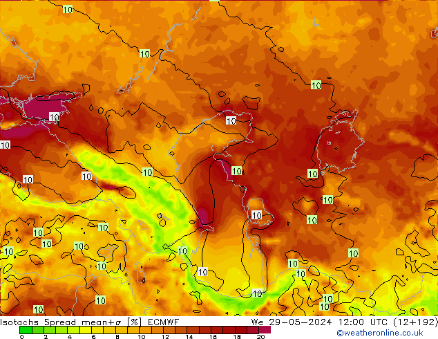 Isotachs Spread ECMWF mer 29.05.2024 12 UTC